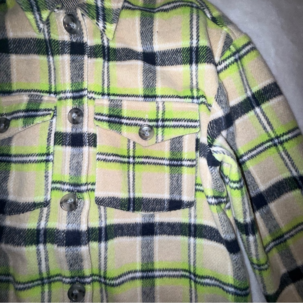 BP Brushed Plaid Oversize Shirt Jacket shacket XS- Green and Gray - Picture 3 of 12
